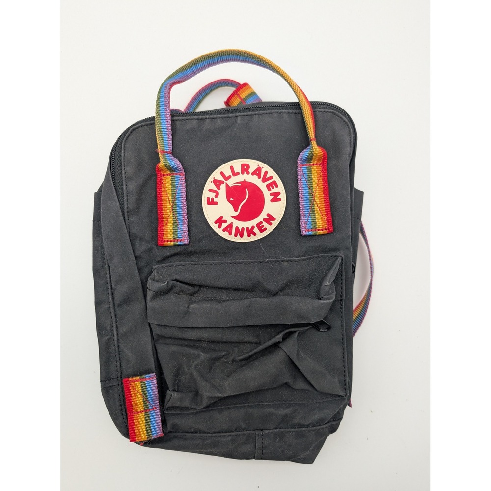 Fjallraven Kanken Rainbow Mini Pride Backpack Black 23621 Multi Color Straps